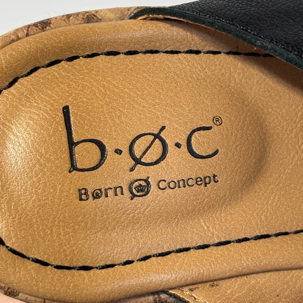 b.o.c. Black Tan Wedge Sandals Adjustable Straps Leather Women’s Size 9 Strappy